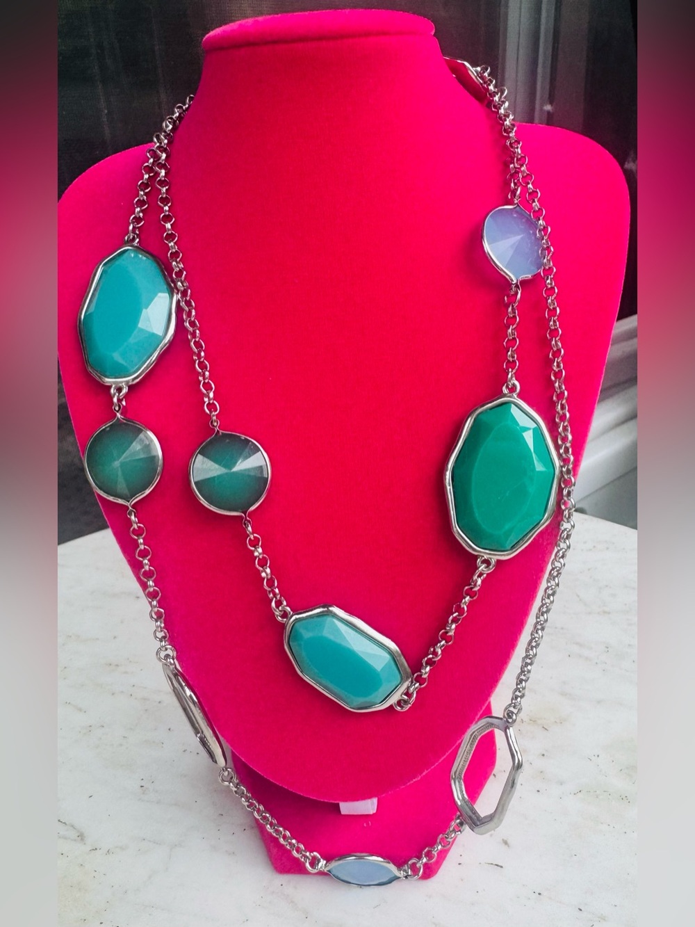 Premier Designs Green Blue Stone Statement Necklace